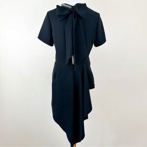 Celine Asymmetrical Top Medium Black Short Sleeve Open Bow Back Faux Wrap Front